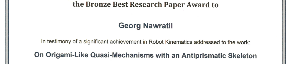 3rd Best Paper at Advances in Robot Kinematics