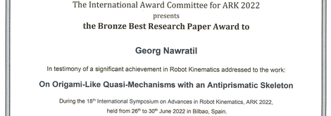 3rd Best Paper at Advances in Robot Kinematics